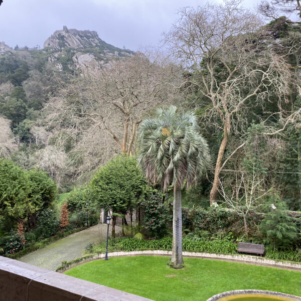 Garden view of Moorish Castle from Biester Palace in Sintra