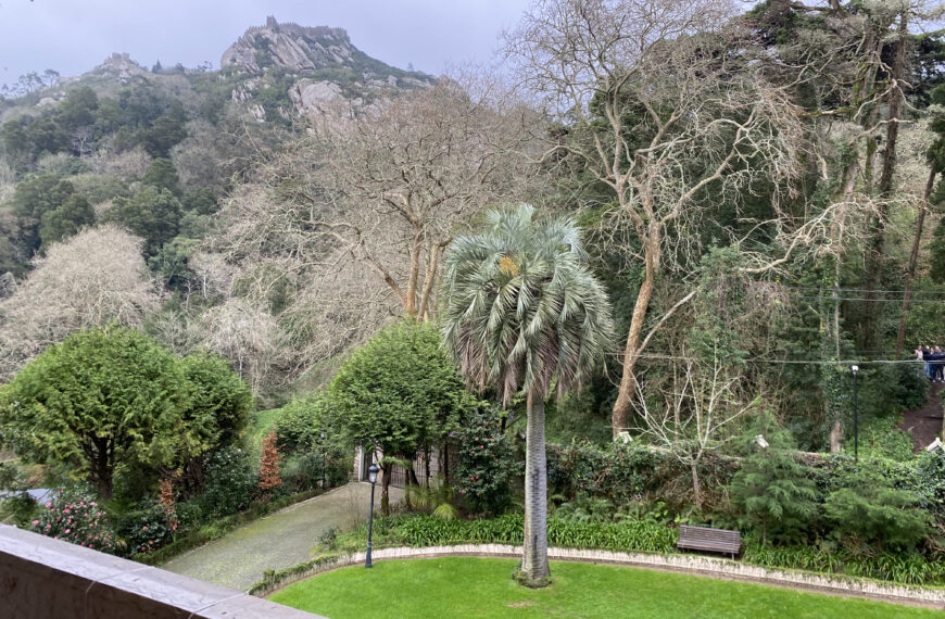 Garden view of Moorish Castle from Biester Palace in Sintra