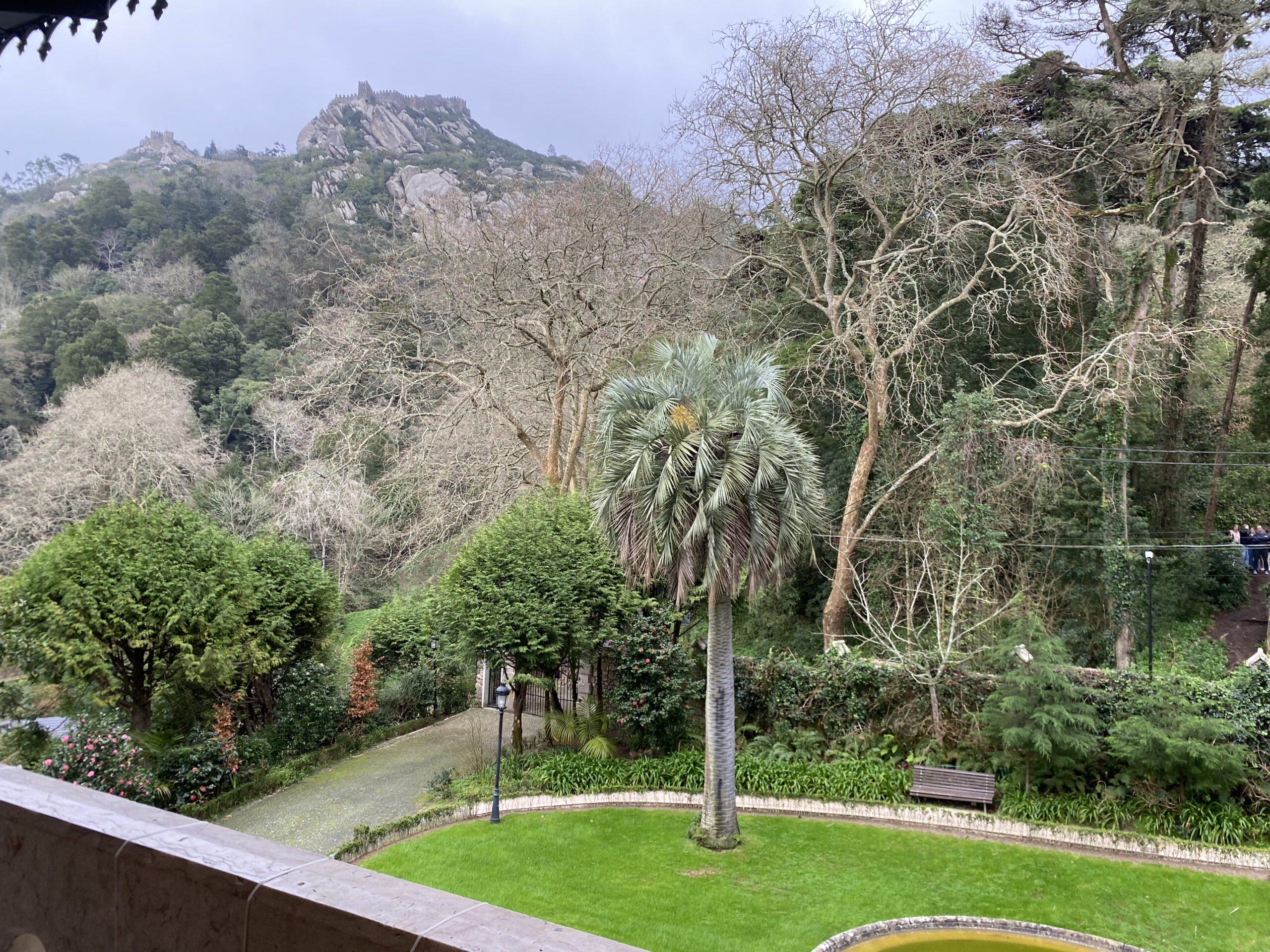 Garden view of Moorish Castle from Biester Palace in Sintra